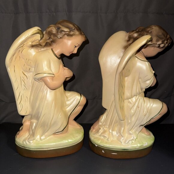 Christmas Angels Kneeing Set Nativity Figurines 1950 Solid Plaster Painted CHIPS - Picture 9 of 16